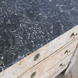 AN EARLY 19TH CENTURY FRENCH EMPIRE BLEACHED ASH COMMODE, WITH ORIGINAL MARBLE TOP.