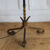 A PAIR OF 1950s SPANISH LEATHER MOUNTED FLOOR LAMPS, REWIRED.