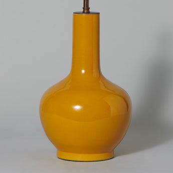 An early 20th C. yellow glazed bottle-neck porcelain vase lamp. Chinese, circa 1930.