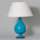A turquoise glazed bottle-necked pottery vase, 20th century, wire as a lamp.