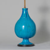 A turquoise glazed bottle-necked pottery vase, 20th century, wire as a lamp.