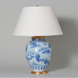 A 18th century Dutch Delft vase with soft blue Chinoiserie decoration, wired as a lamp.