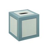 A TISSUE BOX WITH HAND PAINTED FAUX PANEL DECORATION