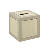 A TISSUE BOX WITH HAND PAINTED FAUX PANEL DECORATION
