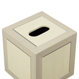 A TISSUE BOX WITH HAND PAINTED FAUX PANEL DECORATION