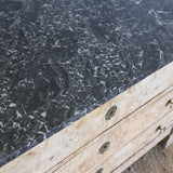 AN EARLY 19TH CENTURY FRENCH EMPIRE BLEACHED ASH COMMODE, WITH ORIGINAL MARBLE TOP.