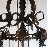 AN EARLY 20TH CENTURY ITALIAN PATINATED TOLE LANTERN OF LARGE SCALE, REWIRED.