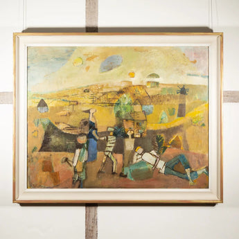 AN OIL ON CANVAS BY GWYNETH JOHNSTONE 'FIGURES IN A LANDSCAPE'