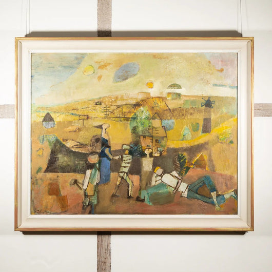 AN OIL ON CANVAS BY GWYNETH JOHNSTONE 'FIGURES IN A LANDSCAPE'