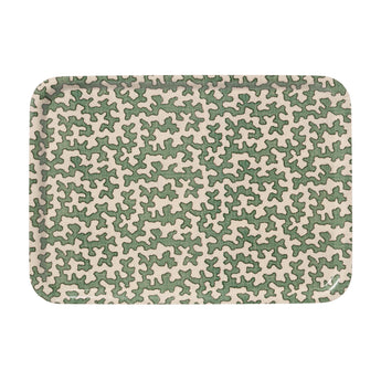 A LARGE BIRCH VENEER TRAY WITH A CLASSIC PRINT