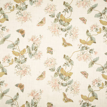 Sibyl Colefax  John Fowler - 'Honeysuckle Pale Green' printed fabric.