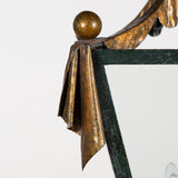 A mid-century French gilt iron lantern of tapered squared shape, the upper structure in the form of swags of fabric. Possibly by Poillerat, circa 1950.