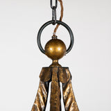 A mid-century French gilt iron lantern of tapered squared shape, the upper structure in the form of swags of fabric. Possibly by Poillerat, circa 1950.