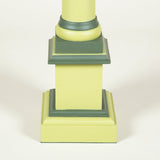 A turned painted wooden column lamp set on a square plinth base. Modern. Bespoke painting available on request.