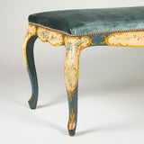 A prettily painted rectangular stool with cabriole legs, 19th century Italian.