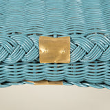 A blue-painted square woven wicker table. French, mid 20th century.