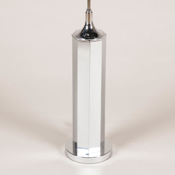 A straight-sided hexagonal chrome lamp on a round base. Modern, rewired. £500.00 + vat.