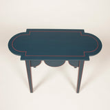 A small D-End table with a scalloped frieze. Made to order. Bespoke size and finish available upon request.