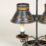 A late 19th century painted tole two candle student’s lamp, now wired for electricity.