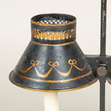 A late 19th century painted tole two candle student’s lamp, now wired for electricity.