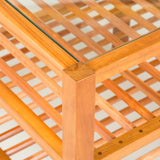 A pair of three-tier slatted cherrywood tables, late 20th century.