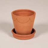 A terracotta flower pot with a scallop decorated rim with saucer - Large size.