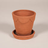 A terracotta flower pot with a scallop decorated rim with saucer - Medium size.