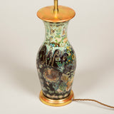 A mid-19th C. French green and brown decalcamania vase wired as a lamp