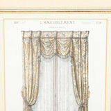 A pair of 19th cent French coloured engravings of curtain designs,  from John Fowler's Brook St office. 	BS.