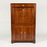 A Directoire period mahogany fall-front bureau with marble top. French, circa 1800. Featured in the Hunting Lodge.