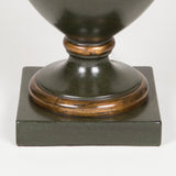 A large dark green pottery vase with a Greek key band to the top, wired as a lamp. 20th century.